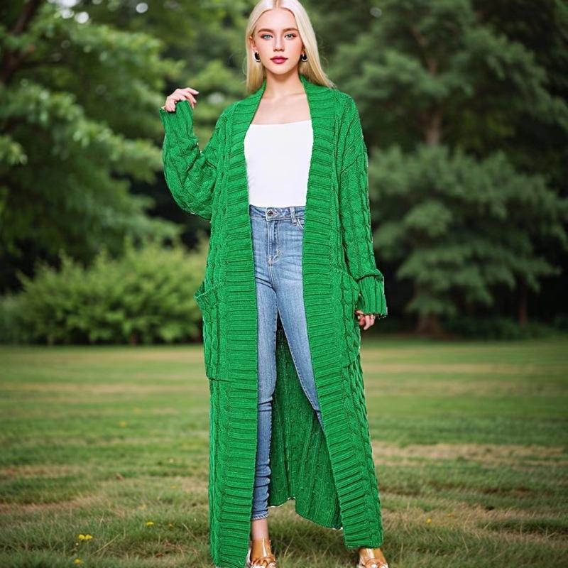 Women's Long Knit Cardigan with Pockets and Elegant Design
