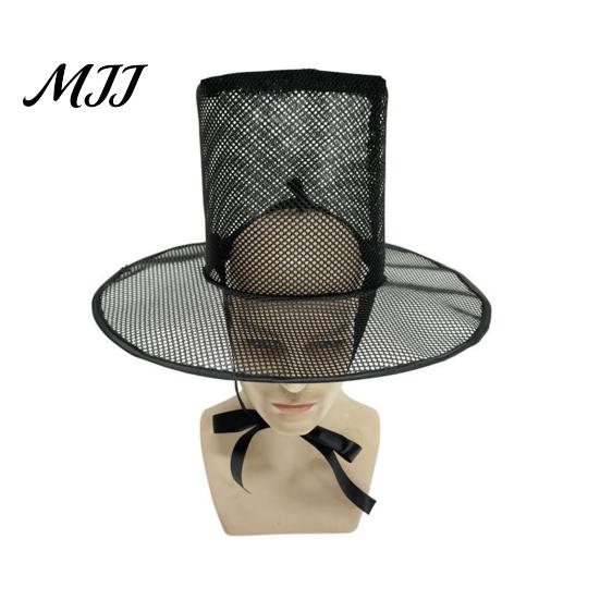 Crisp Fabric Hat Vintage Korean Gat Hat, Black Mesh Wide Brim Joseon Dynasty High-quality Costume Prop Scholar with Neck Strap, Halloween Cosplay