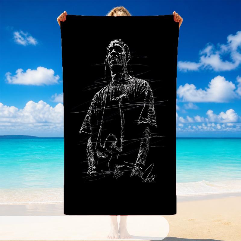 Quick Dry Beach Towel Travis Scott Pattern, Lightweight Absorbent Towel for Pool Beach Vacation Use