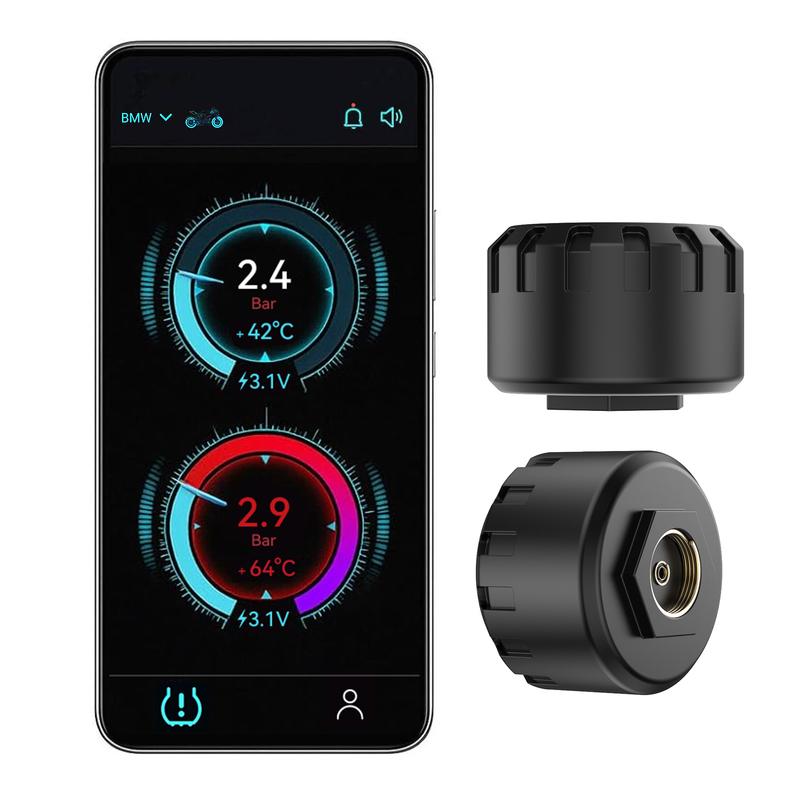 Motorcycle Tire Pressure Monitoring System Bluetooth TPMS for Motorcycles Real-Time Tire Pressure & Temperature Monitor with