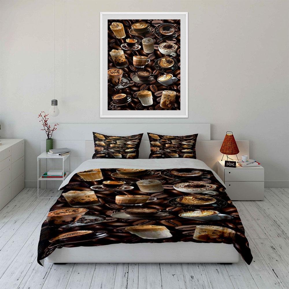 Coffee cups and beans. Bedding sets Duvet cover sets Duvet covers Pillowcases(1 * Duvet Cover 2 * Pillowcases without duvet insert)