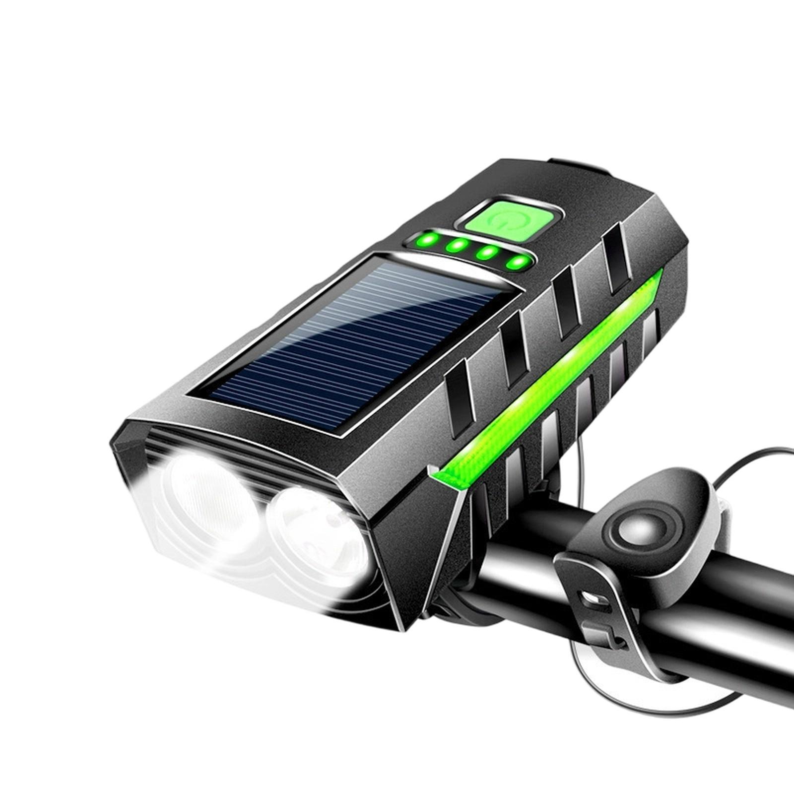 

Solar Road Bike Front Lamp USB Rechargeable LED Cycling Power Display Flashlight for Night Riding One Size