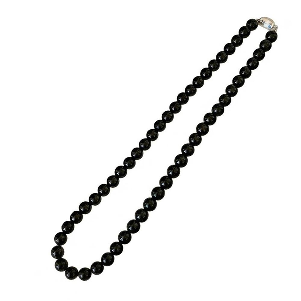 Copper Gold Black Agate Necklace Silver Plated Coin Buckle Chokers Imitation Pearl Necklace Women