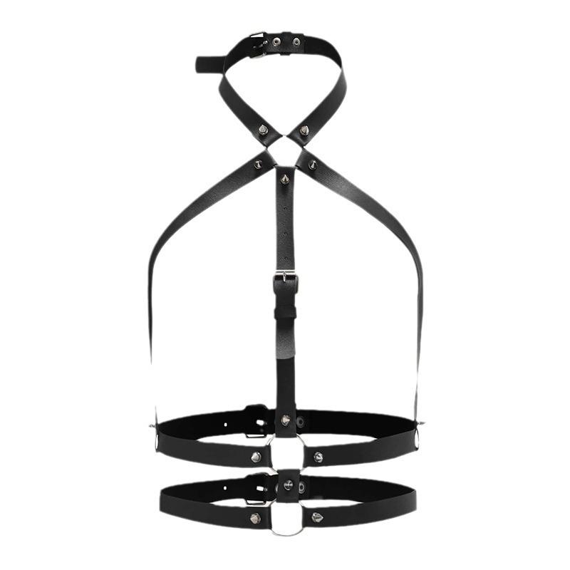 Women's Punk Style Rivets Bundled Decoration Dark Trousers Leather Leather Sexy Strap