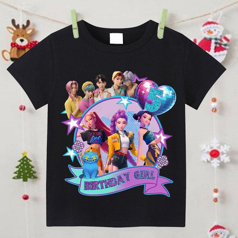 KPop Demon Hunters T-shirts for Children Cartoon Number Printed Short-sleeved Top Girls Summer Fashion T-shirt Birthday Clothes