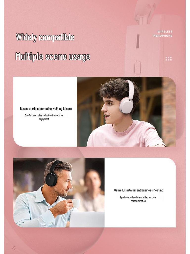 Trendy Over-Ear Wireless Bluetooth Headphones: Large Earcups, Noise-Canceling, Hi-Fi, E-Sports, Stylish and Portable Headset
