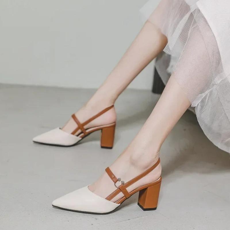 2026 Summer New Shoes for Women Pumps Elegant Chunky High Heels Pointed Toe Solid Ladies Shoes Female Sandals Zapatillas Mujer