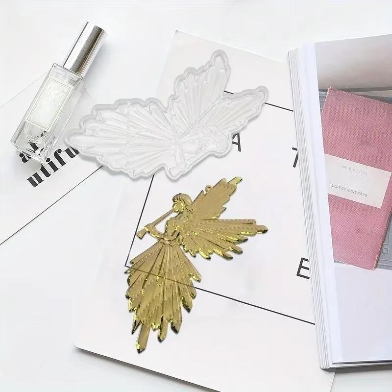 Kristalltropfenkleber DIY Engelform Handgefertigt Kreativ Symmetrisch Links und Rechts Flöte Blasend Flügel Fee Spiegel Silikonform