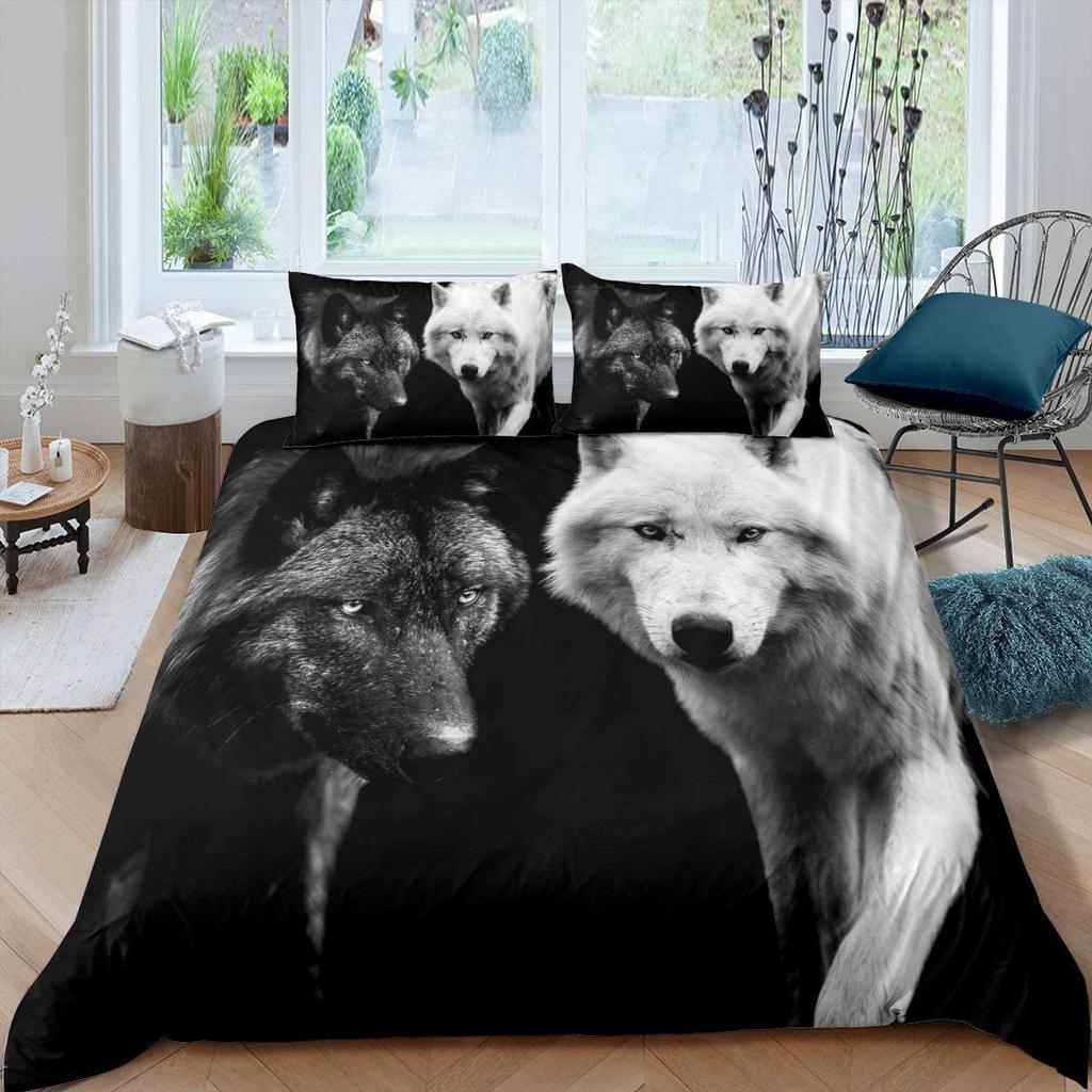 Galaxy Wolf Duvet Cover Set Full Size, Bedding Set for Boys Girls, Wolf Head Printed Duvet Cove Set 1 Quilt Cover 2 Pillowcases