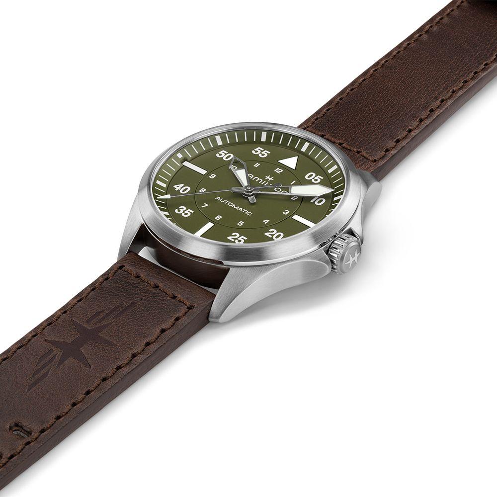 Hamilton Khaki Aviation Pilot 39mm Green Dial Brown Leather Wristwatch H76305560