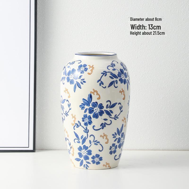 Blue & White Retro Porcelain Vase - Luxury Ceramic Home Decor