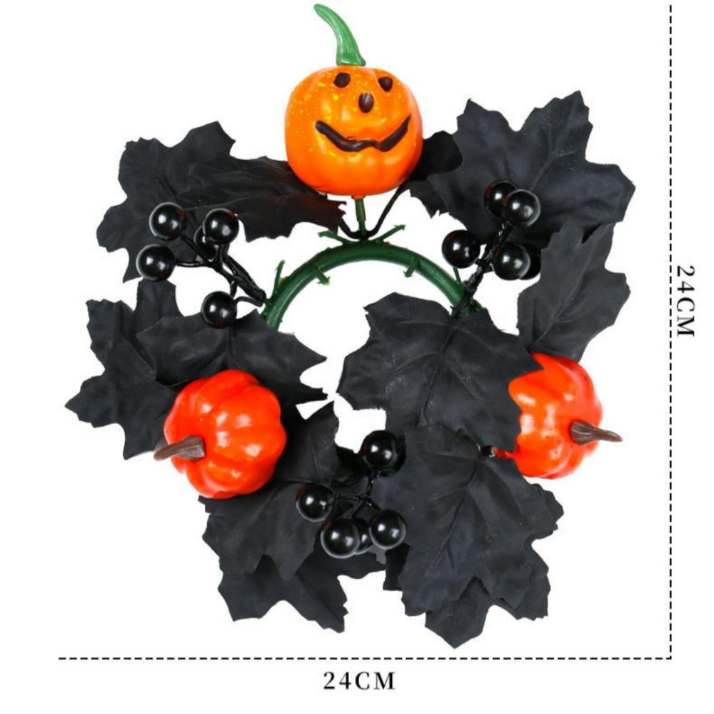 Halloween Candle Wreath Black Maple Leaf Pumpkin Candlestick Wreath Artificial Flower Garland Home Festival Decoration Supplies