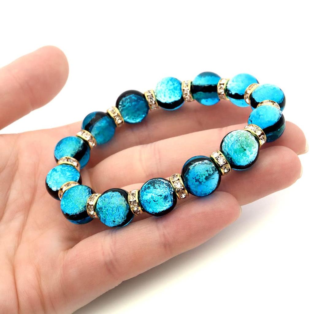 Leuchtendes Glühwürmchen-Glasarmband, Hateruma, blauer Glitzer, Okinawa-Kraftstein, Innenumfang [GOLDSTEIN], ca.. 16.5cm