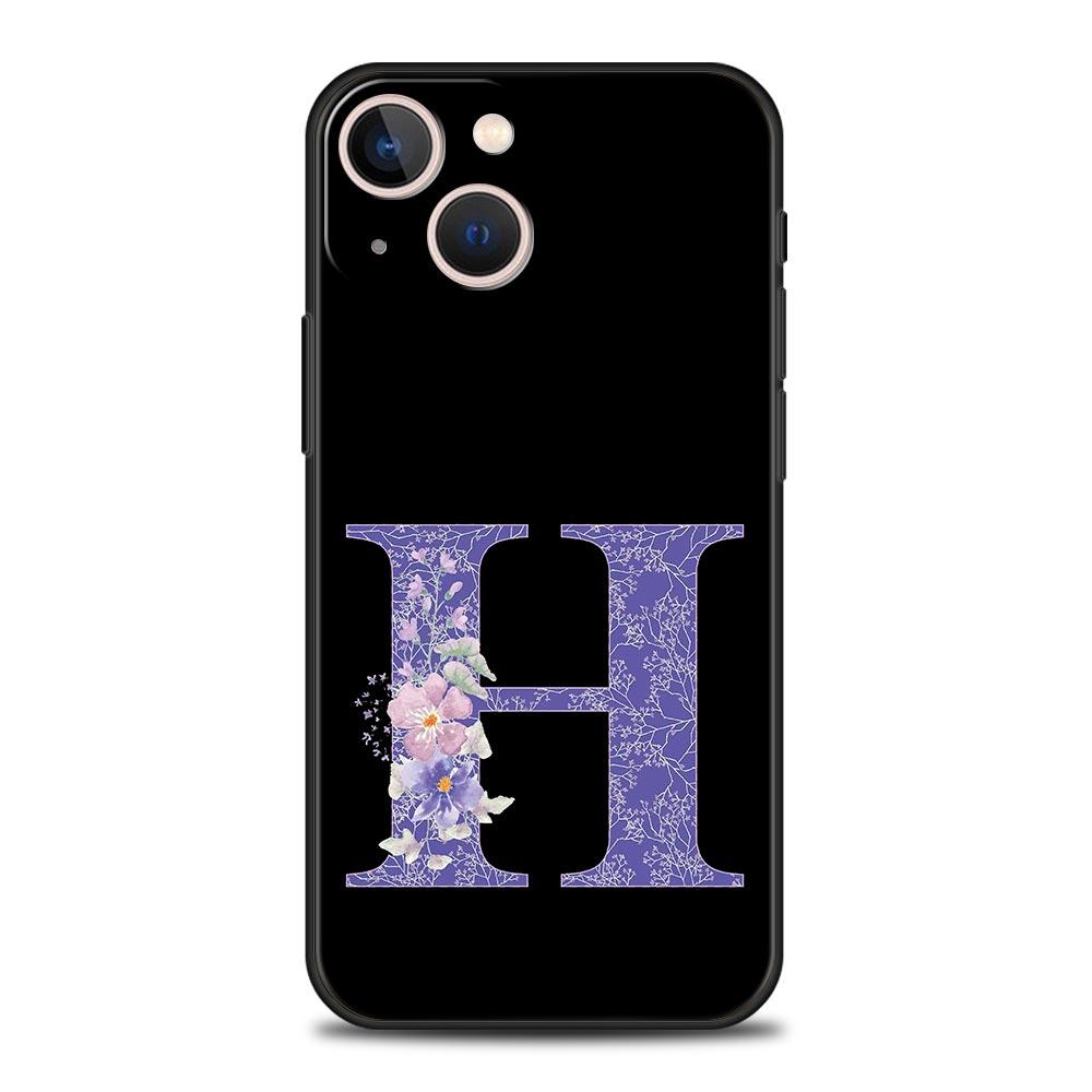 Letters Purple Flower Phone Case For iPhone 17 16 15 Pro Max 11 12 13 14 7 8 Plus SE 2020 X XR XS Cover Soft Black