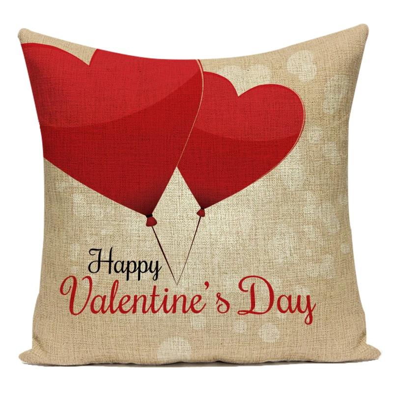 Square Valentine'S Day Lovers Couple Throw Pillow Case Hearts Balloons Print Pillowcase For Sofa Seat Hotel Home Pillow Cover