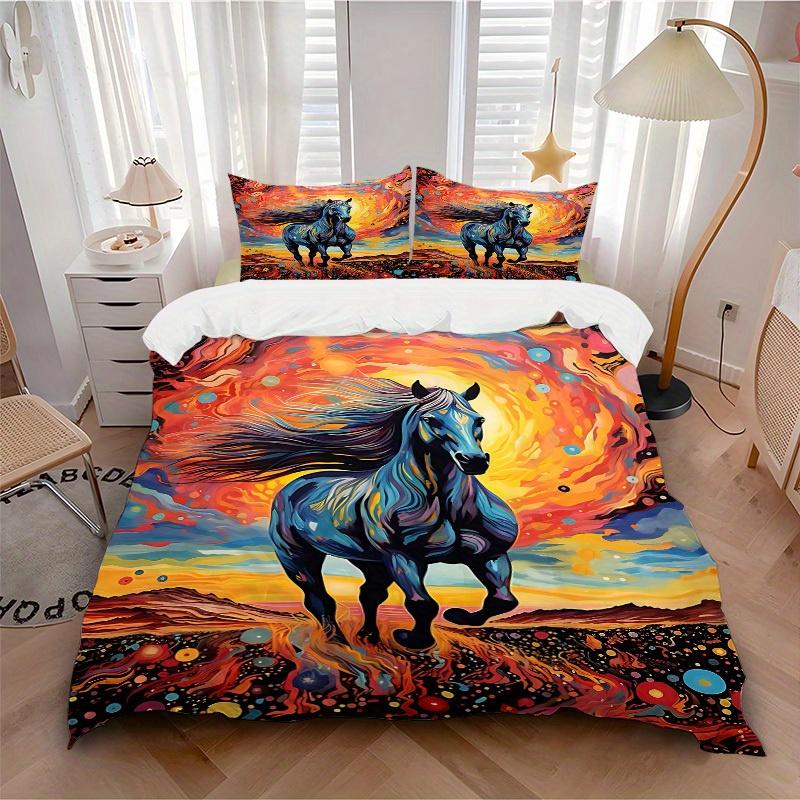 

3pcs Animal-themed Horse Soft and Comfortable Breathability, Bedding Set, Machine Washable, Suitable for All Seasons153 135x200cm