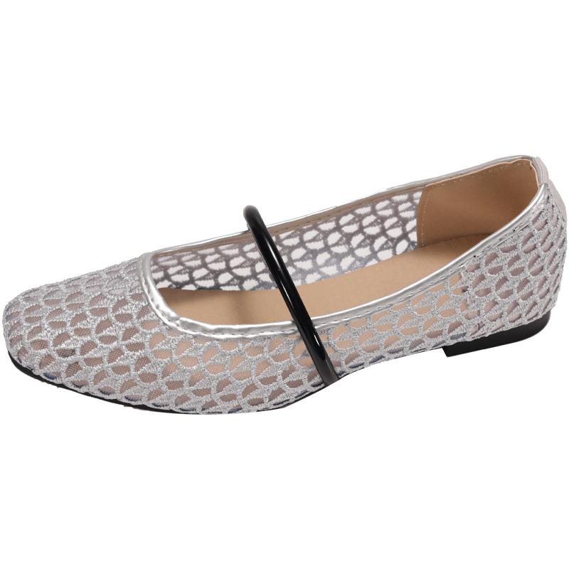 

Модные Роскошные Кружевные Вязаные Балетки Женские Дышащие Эластичная Резинка Квадратный Носок Сетчатые Туфли-балетки Женские Мягкие Ажурные Мэри Джейн 40 серебряный