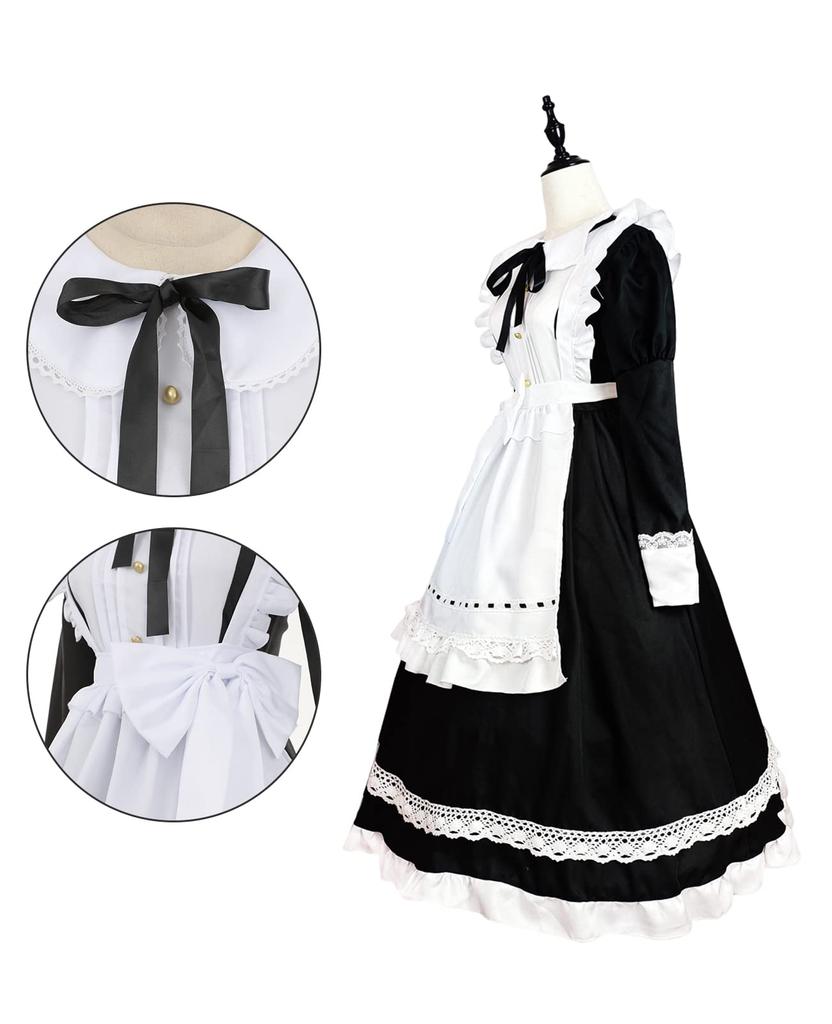 Maid Costume Cosplay British Style Lace Ribbon Maid Costume Long Short Sleeve Long Sleeve Maid Costume Lace British Halloween Formal Maid Cafe Coffee