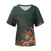 Women's Fashion Casual Short-Sleeved Floral Print T-Shirt Shirt Temperament Shirt V-neck Top