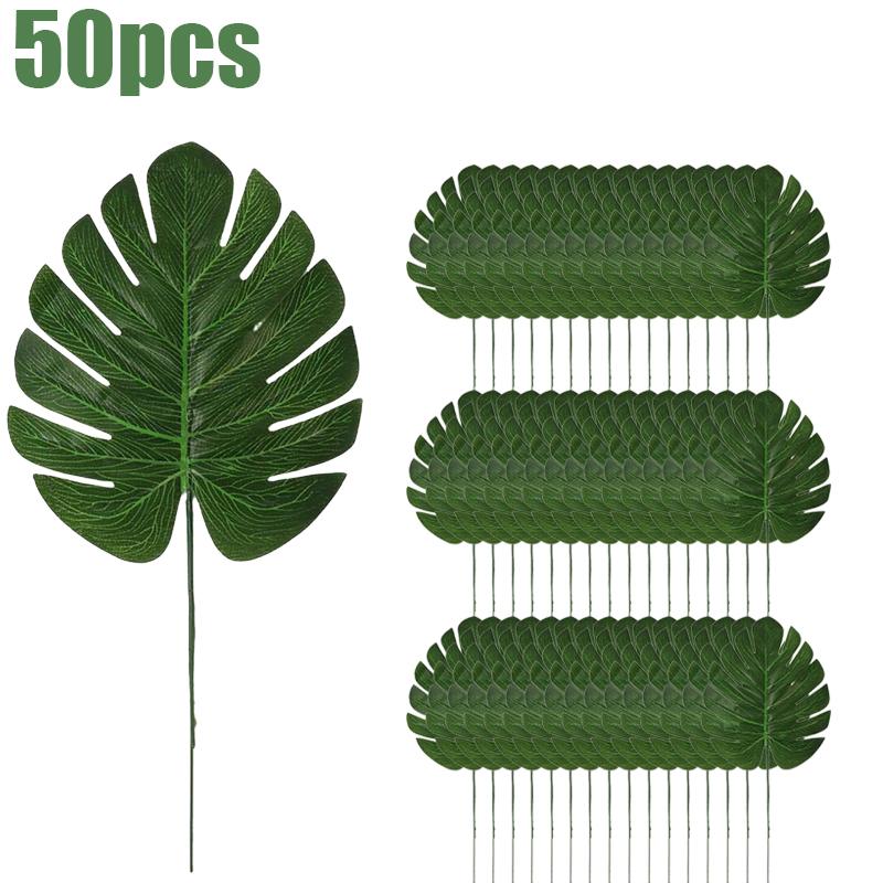 Artificial Monstera Leaves Faux Tropical Greenery Hawaiian Palm Monstera Leaf Fake Turtle Plant for Wedding Party Home Decor