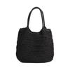 (Black) Women Straw Bag Tote Bag Woven Shoulder Bag Beach Handbag for Travel Vocation