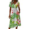 Women's Hawaiian Print V-Neck Short Sleeve Casual Sundress for Summer Vacation