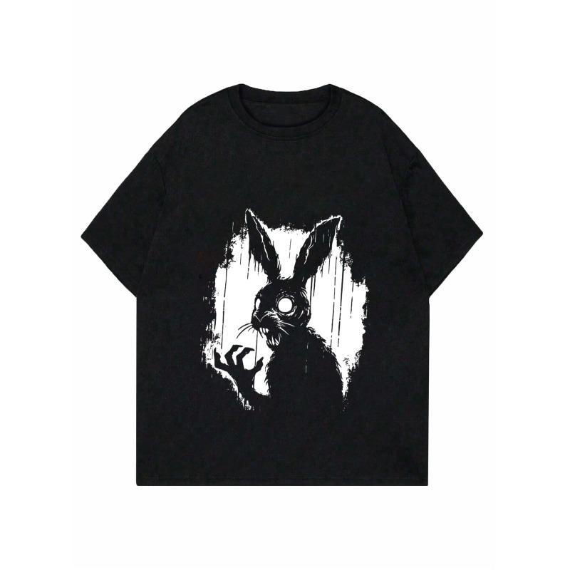 Women Casual Loose T Shirt Black Rabbit Print Graphic Tee Halloween Party Costume Wear