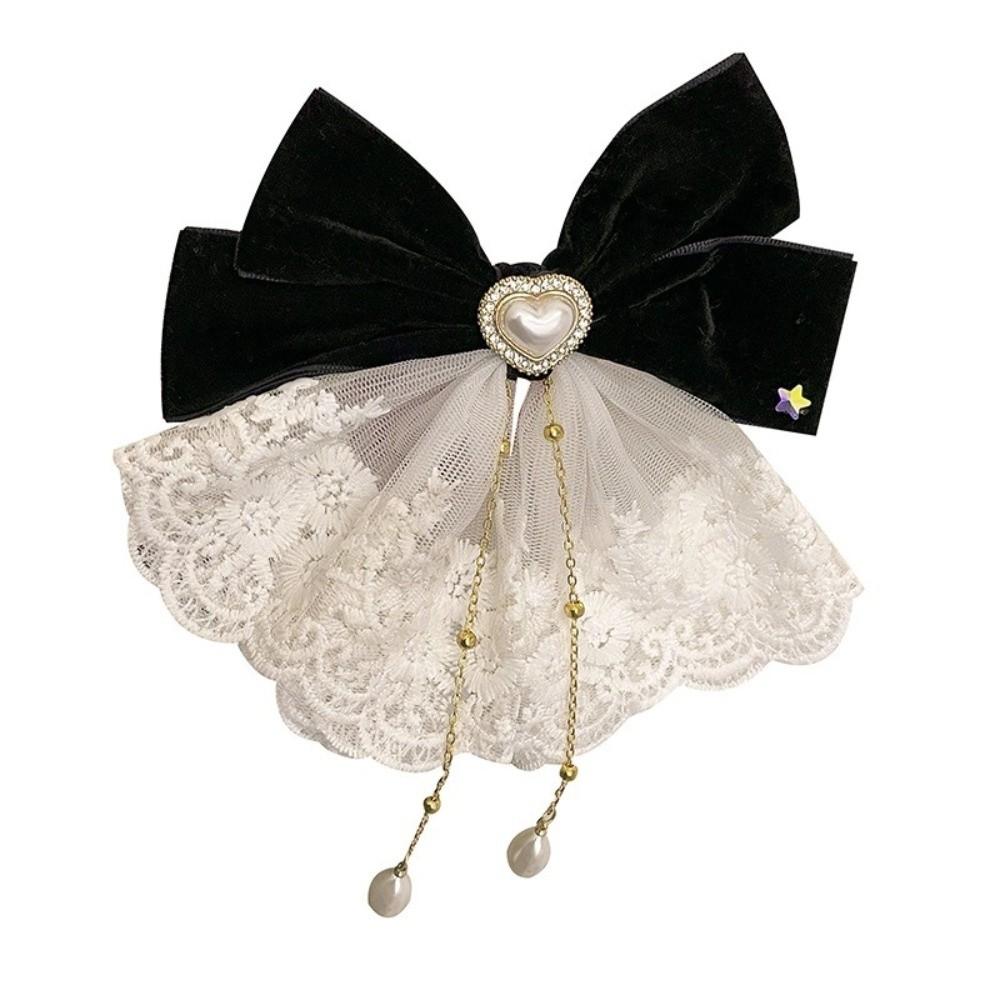 Lace Elegant Hair Clips Elegant Ribbon Bowknot Hair Clips Sweet Lace Hair Accessories  Daily Wear