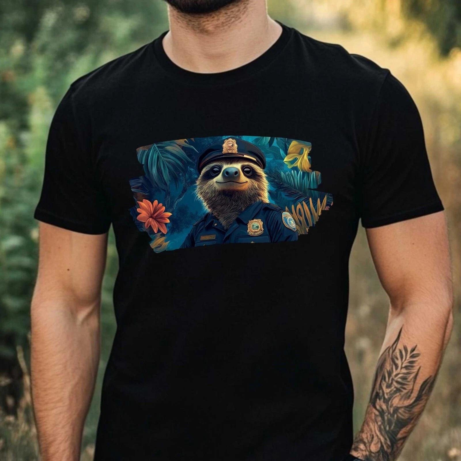 T-Shirt Herren Faultier als Polizist Motiv Baumwolle Größe XS bis 5XL XS