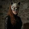 Wild Gothic Cat Skull Animal Masque for Adults, Scary Half Face Vintage Style Masque, Creepy Skeleton Halloween Party Accessory Cosplay, Masquerade