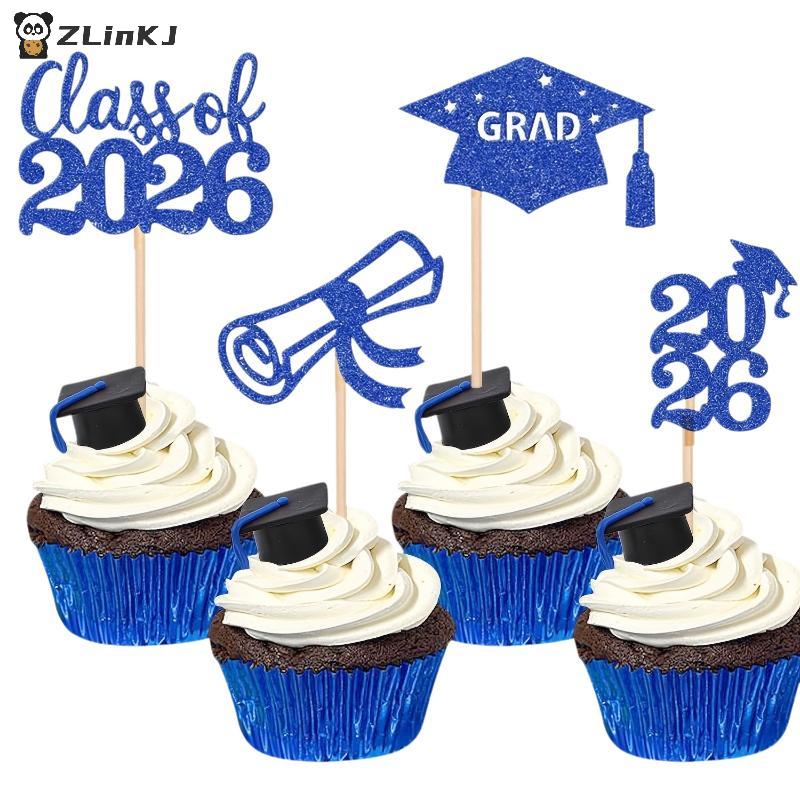 Class of 2026 Graduation Cake Decorations 12pc Mortarboard Cupcake Topper for Graduation Party Event