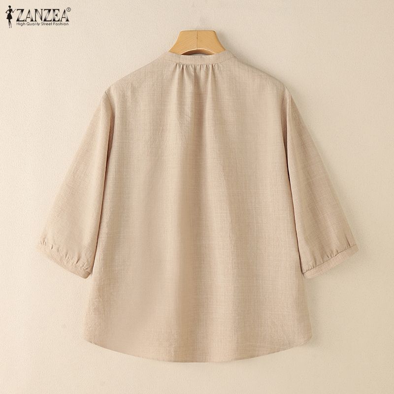 ZANZEA Women Summer Casual Round Neck Half Sleeve Side Lace-up Irregular Blouse