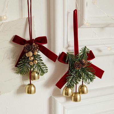 Velvet Bow Bell Ornament: Christmas Tree Pine Cone Decoration