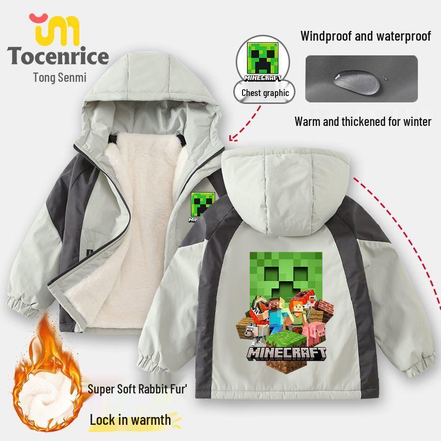 Minecraft Kids' Windproof Fleece Jacket – Unisex Autumn/Winter, Warm & Stylish Windbreaker