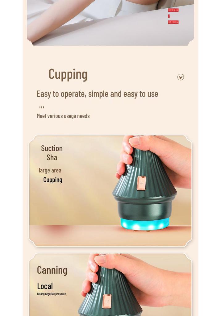 Portable Heated Electric Cupping Device for Full-Body Therapy, Meridian Brushing, and Gua Sha Scraping