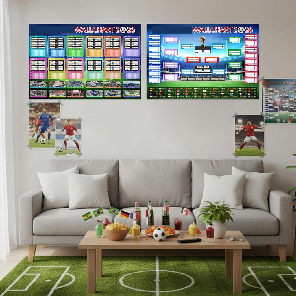 2026 Soccer Tournament Wall Chart Foldable Poster with 48 Team Display and 5ml Ballpoint Pen for Schedule Tracking and Match Results Recording