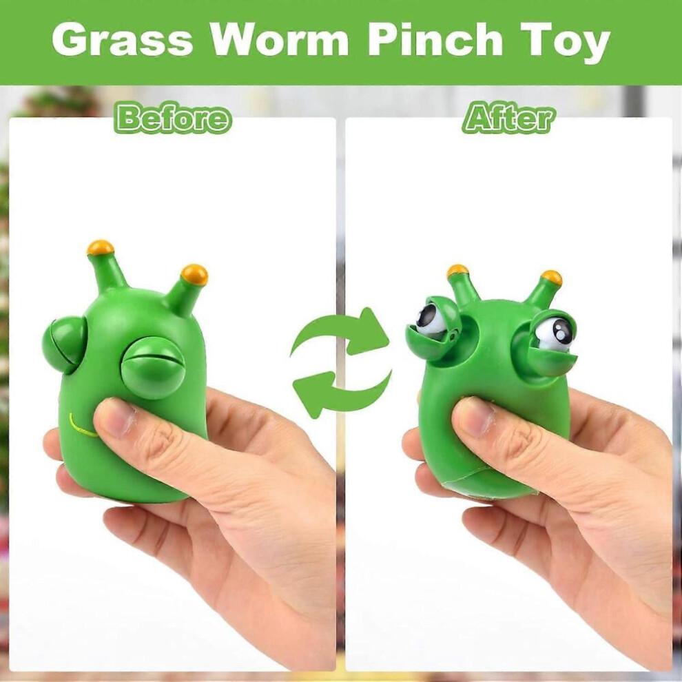 4 Pieces Stress Relief Toys, Worm Squeeze Toy, Grass Worm Squeeze Toy, Jumping Eye Squeeze Toys, Relieve Anxiety for Kids and Adults