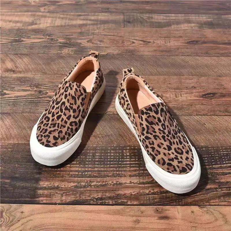 Fashion Trends 2025 Slip On Leopard Print Woman Footwear Comfortable and Elegant Vulcanized Shoe High Quality Aesthetic Shoes for Women