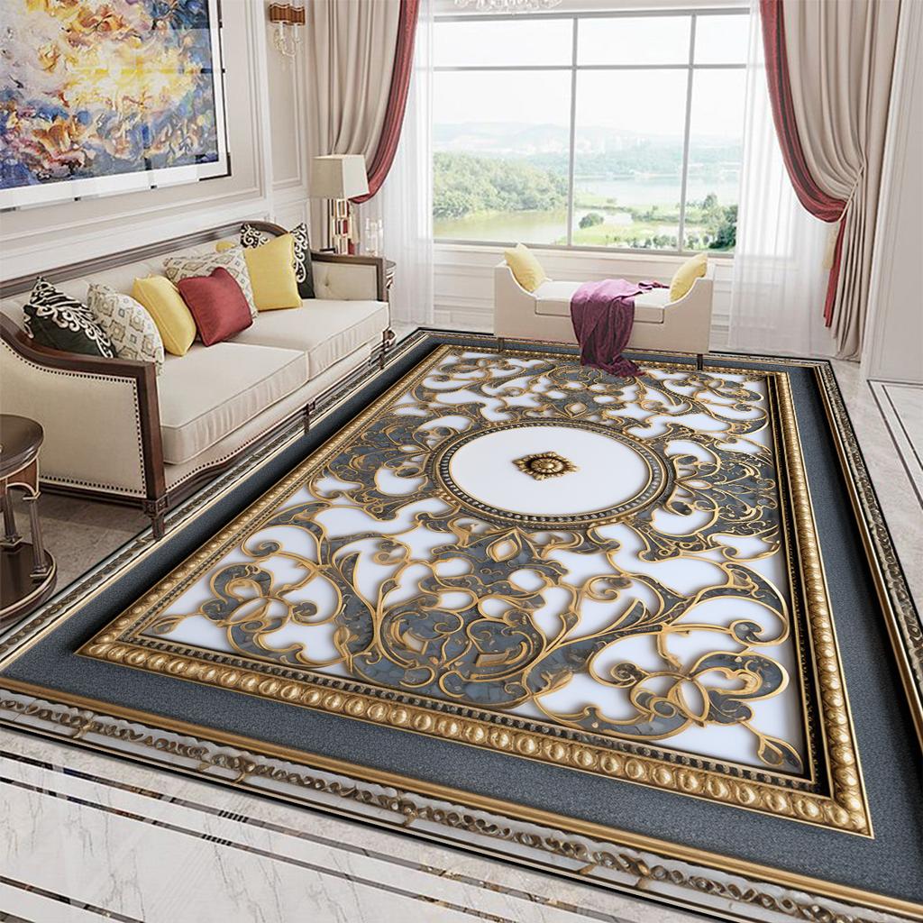 Luxury Style Golden Large Size Carpet Living Room European Decoration Sofa Area Rugs for Bedroom Washable Entrance Mats Non-slip