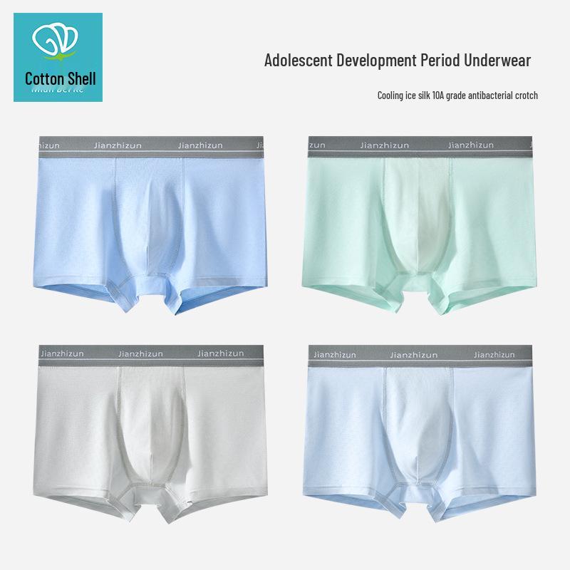 Teen Boys Antibacterial Ice Silk Boxer Briefs - Junior and High School, Plus Size Shorts