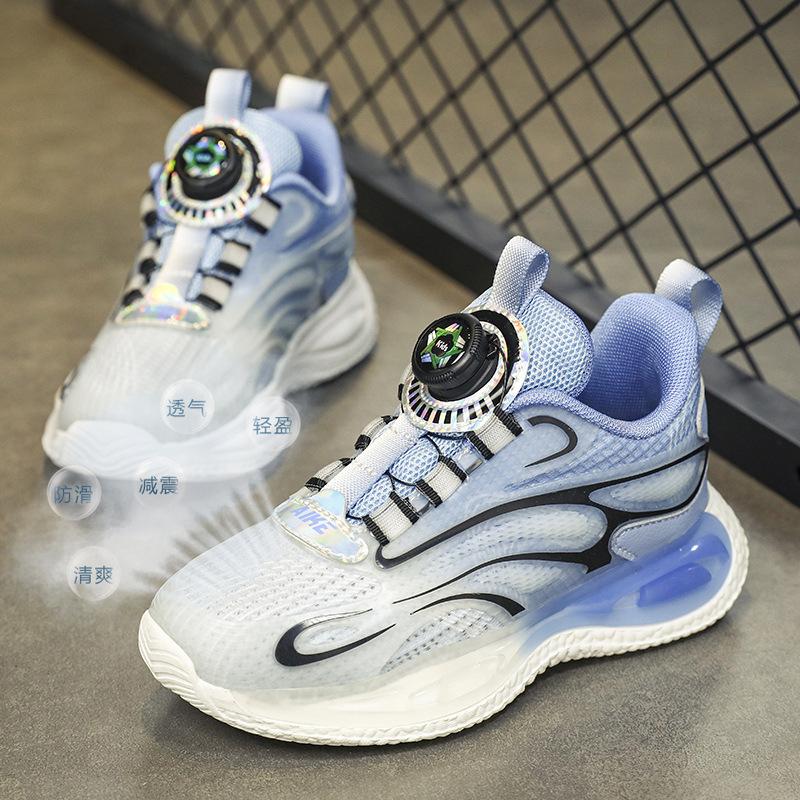 Children's sports shoes leather students autumn and winter new mesh shoes boys running shoes lightweight wear-resistant button casual shoes
