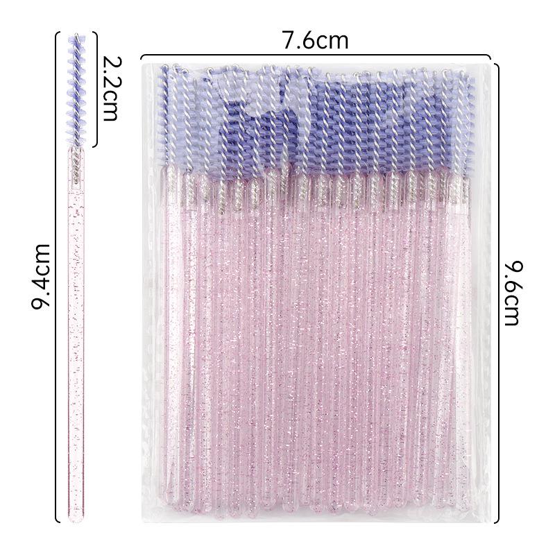 Crystal Handle Disposable Eyelash Brushes, Spiral Straight Comb - 50 Pack