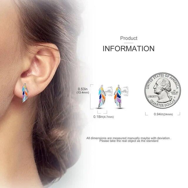 

Серьги-кольца из серебра 925 пробы для женщин, оригинальные модные серьги-гвоздики с перьями и сердечками, луной и цирконием розовый