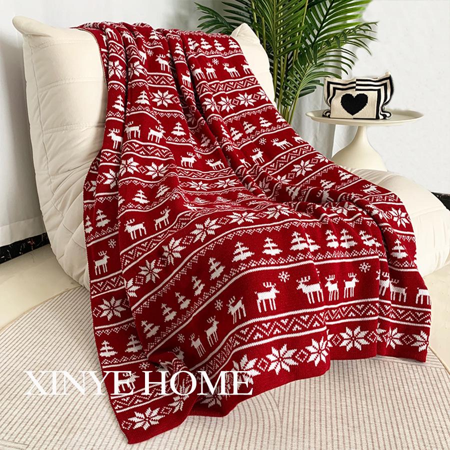 

Праздничный красный вязаный плед для праздников - Декоративный плед для дивана, гостиной или спальни