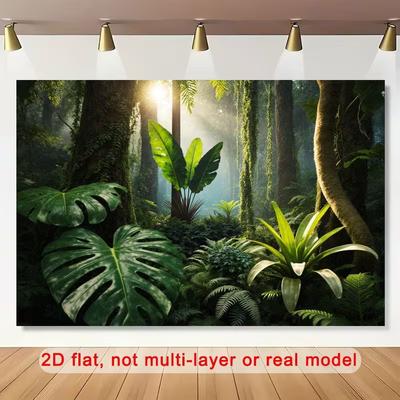 2D Tropical Plant Forest Backdrop for Live Stream & Aesthetic Home Wall Decor