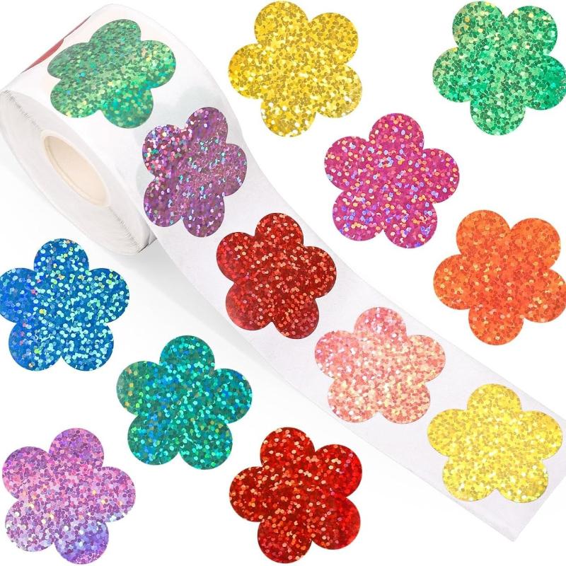 500pcs/set Glittering Flower Sticker Party Gift Wrapping Label Sticker Reward Stickers Scrapbook Stationery