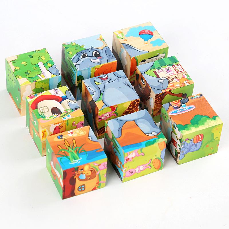 Nine-Piece 3D Six-Sided Educational Puzzle Blocks for Kindergarten Children