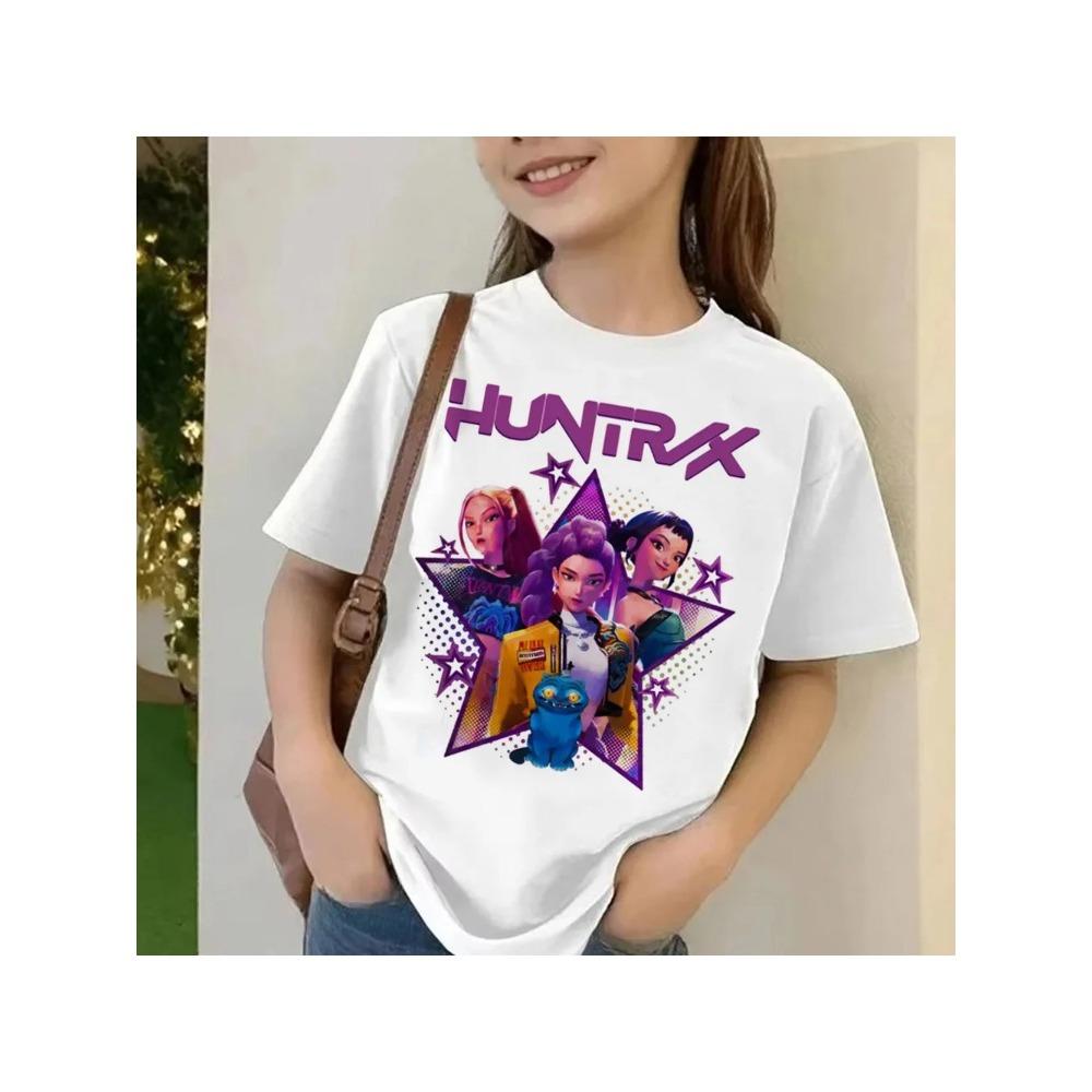 2026 Hot K-pop Movie "Demon Hunter" MIRA Cartoon Print Girls' and Boys' T-shirt - Casual Baby Fashion Print Short Sleeve