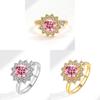 Sunflower Adjustable Ring For Women With Zircon Micro Inlay Gold Plated Jewelry Accessory