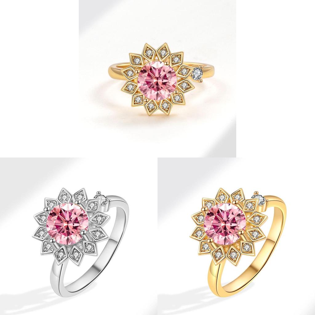 Sunflower Adjustable Ring For Women With Zircon Micro Inlay Gold Plated Jewelry Accessory